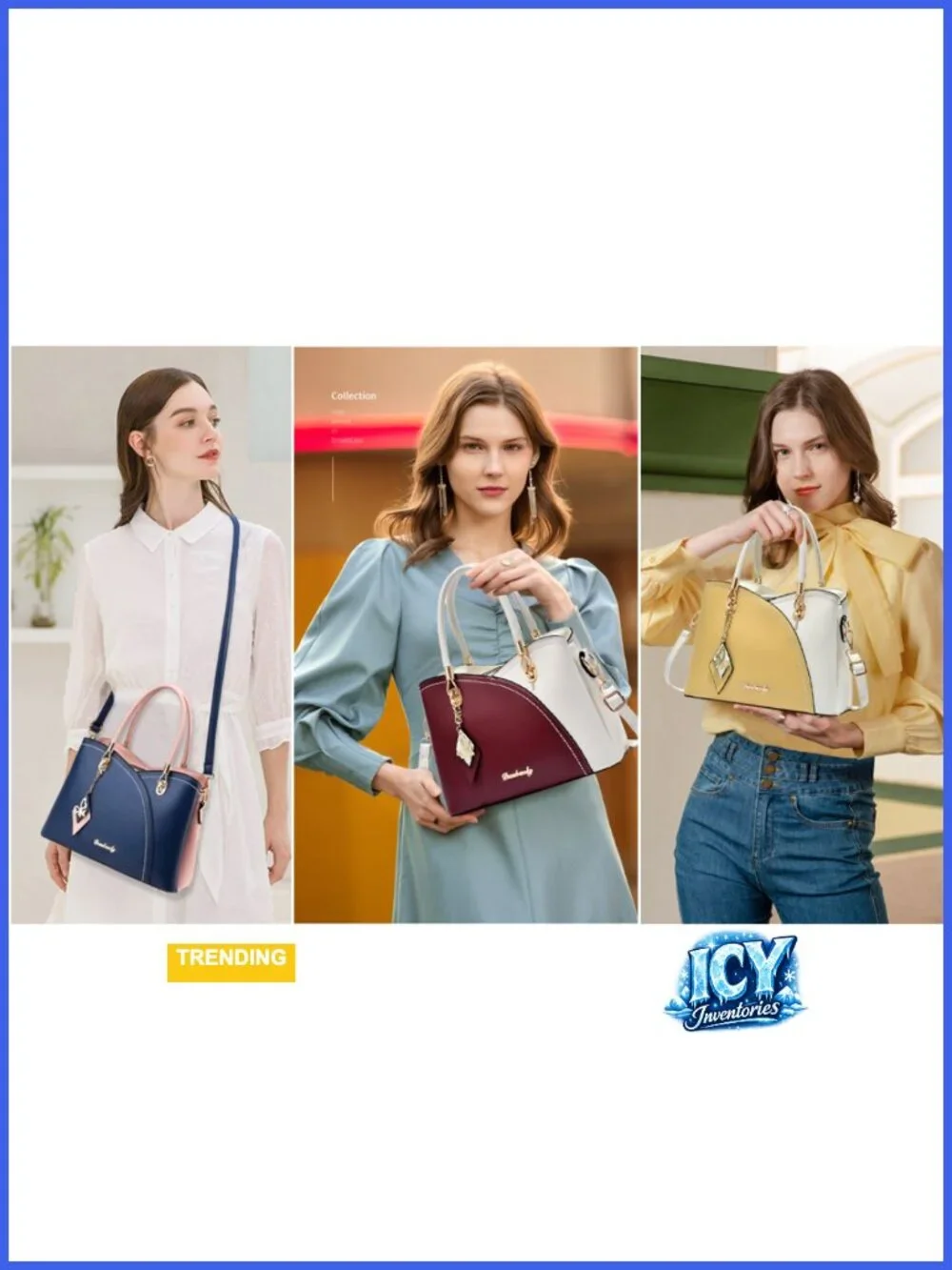 Ladies Faux Leather Satchel Tote Bag with Gold Tone Hardware, 6 Pockets,